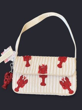 TJMAXX MARSHALLS White & Red Lobster Stripe Viral Neutral Beaded Shoulder Bag